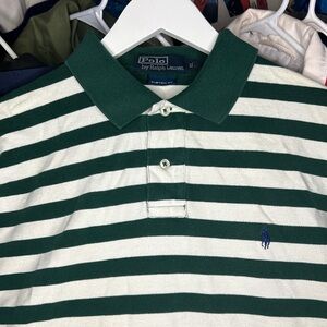 Vintage Polo Ralph Lauren Green and White Striped Polo Shirt XL